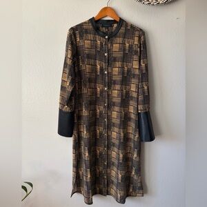 Halston Heritage Button Front Dress in Luxe Twill & Faux Leather Women’s Large